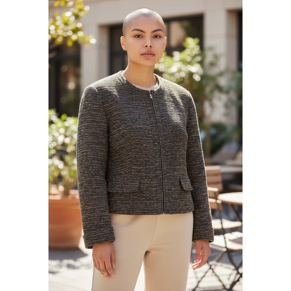 Coldwater Creek PL Women's Jacket Blazer Brown and Orange/Gold Tweed